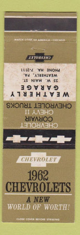 Matchbook Cover - 1962 Chevrolet Weatherly Garage PA STAINED