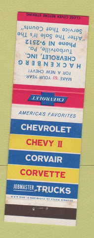 Matchbook Cover - 1963 Chevrolet Hackenberg Turbotville PA STAINED