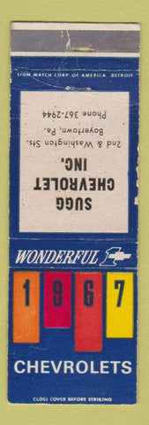 Matchbook Cover - 1967 Sugg Chevrolet Boyertown PA  WORN