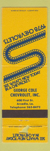 Matchbook Cover - 1978 Chevrolet George Cole Arcadia LA WORN