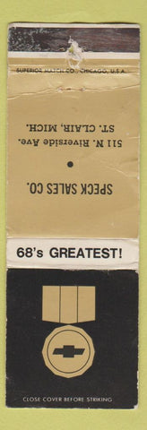 Matchbook Cover - 1968 Chevrolet Speck St Clair MI WORN CREASES