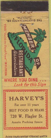 Matchbook Cover - Harvey's Restaurant Miami FL
