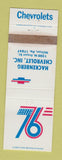 Matchbook Cover - 1976 Chevrolet Milton PA Hackenberg WORN