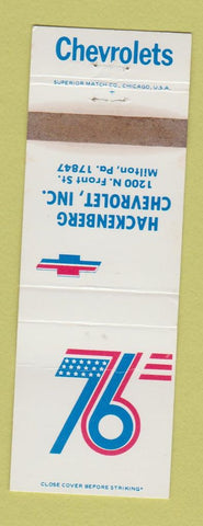 Matchbook Cover - 1976 Chevrolet Milton PA Hackenberg WORN