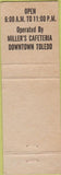 Matchbook Cover - Miller's Turnpike Restaurant Toledo OH