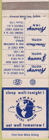 Matchbook Cover - Airways Hotel Chains Buffalo NY Syracuse
