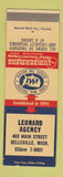 Matchbook Cover - Lumbermens Insurance Leonard Agency Belleville MI