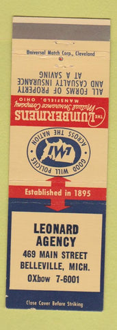 Matchbook Cover - Lumbermens Insurance Leonard Agency Belleville MI