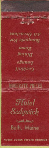 Matchbook Cover - Hotel Sedgwick Bath MD crease