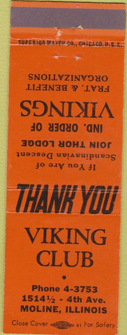 Matchbook Cover - Viking Club Moline IL