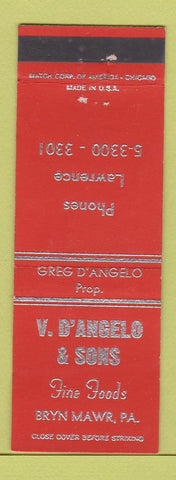Matchbook Cover - V D'Angelo Sons Foods Bryn Mawr PA