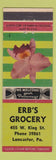 Matchbook Cover - Erb's Grocery Store Lancaster PA