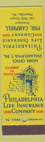 Matchbook Cover - Philadelphia Life Insurance Phil Campbell Danville PA
