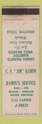 Matchbook Cover - Ramin's Service oil gas Houston TX Conoco WEAR