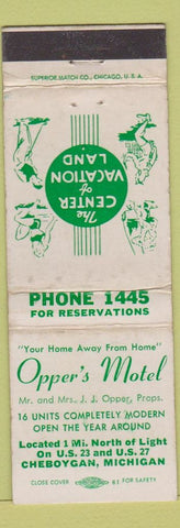 Matchbook Cover - Opper's Motel Cheboygan MI WORN low phone #