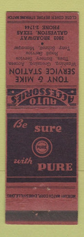 Matchbook Cover - Tony & Mike's Pure oil gas Galveston TX