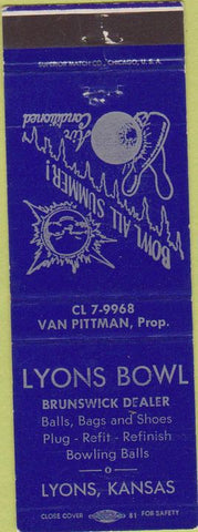 Matchbook Cover - Lyons Bowl Brunswick Lyons KS