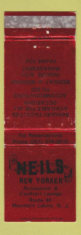 Matchbook Cover - Neils New Yorker Mountain Lakes NJ WEAR