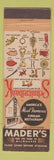 Matchbook Cover - Mader's German Restaurant Milwaukee WI