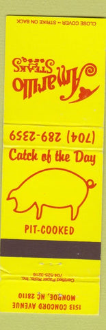 Matchbook Cover - Amarillo Steaks pig Monroe NC