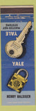Matchbook Cover - Yale Locks Key Henry Balsiger Stamford CT