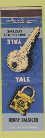 Matchbook Cover - Yale Locks Key Henry Balsiger Stamford CT