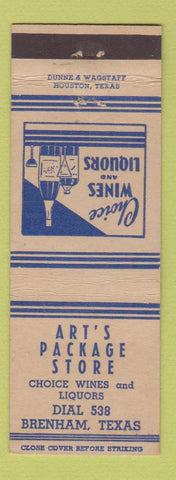 Matchbook Cover - Art's Package Store Liquor Brenham TX low phone #