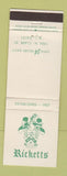 Matchbook Cover - Ricketts Chicago IL?