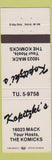 Matchbook Cover - Kopitzki's Komicks