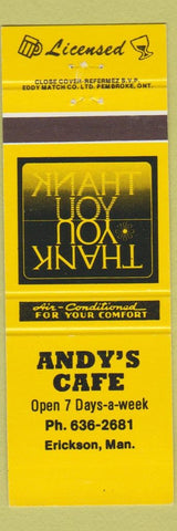 Matchbook Cover - Andy's Cafe Erickson MB