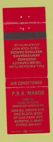 Matchbook Cover - PBA Manor Pilsen Butchers Berwyn IL