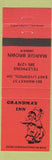 Matchbook Cover - Grandma's Inn East Liverpool OH ORANGE