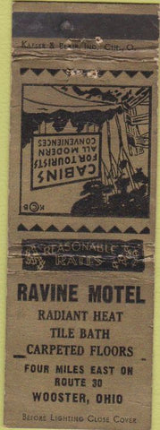 Matchbook Cover - Ravine Motel Wooster OH crease