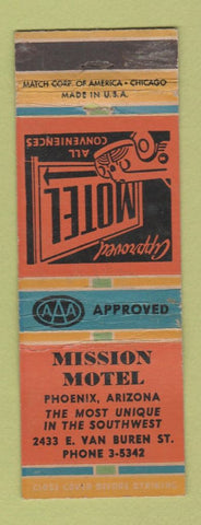 Matchbook Cover - Mission Motel Phoenix AZ WORN