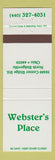 Matchbook Cover - Webster's Place North Ridgeville OH