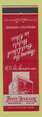 Matchbook Cover - Hotel Warner Warren OH