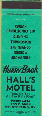 Matchbook Cover - Hall's Motel Mount Sterling KY green