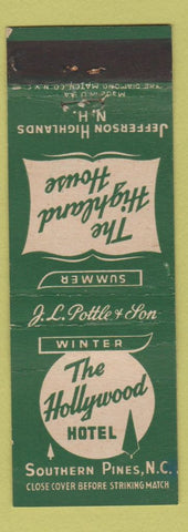 Matchbook Cover - Hollywood Hotel Southern Pines NC Jefferson Highlands NH WEAR