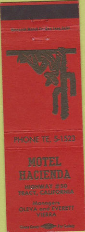 Matchbook Cover - Motel Hacienda Tracy CA