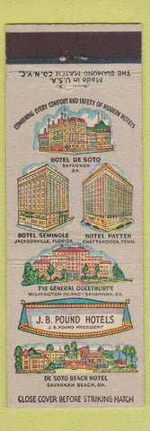 Matchbook Cover - JB Pound Hotels Jacksonville Savannah GA Chattanooga TN