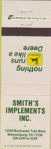 Matchbook Cover - Smith's Implements John Deere Tractors Mercersburg PA