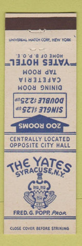 Matchbook Cover - The Yates Hotel Syracuse NY