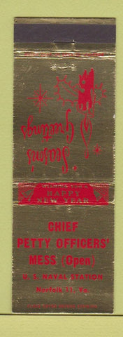 Matchbook Cover Chief Petty Officers' Mess US Naval Station Norfolk VA Christmas