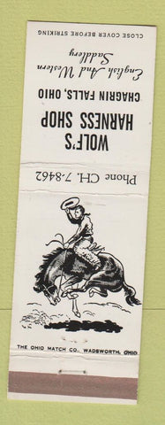 Matchbook Cover - Wolf's Harness Shop Chagrin Falls OH Saddles