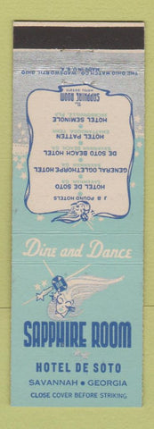Matchbook Cover - Sapphire Room Hotel De Soto Savannah GA