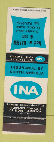 Matchbook Cover - Fred Hassen Insurance Bangor ME INA