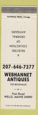 Matchbook Cover - Webhannet Antiques Wells ME