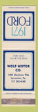 Matchbook Cover - 1971 Ford Wolf Motor Lancaster PA WEAR