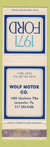 Matchbook Cover - 1971 Ford Wolf Motor Lancaster PA WEAR