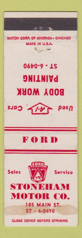 Matchbook Cover - Stoneham Motors Ford STAINED
